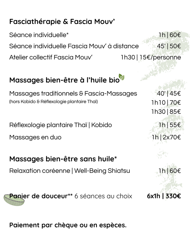 tarif fasciathérapie et massage